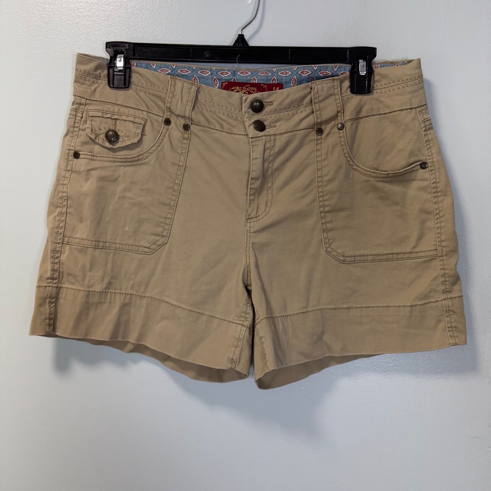One Song Womens Khaki Cargo Shorts Tan Y2K Mid Rise Size 14 Gorpcore Casual